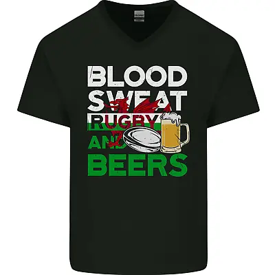 Buy Blood Sweat Rugby And Beers Wales Funny Mens V-Neck Cotton T-Shirt • 11.99£