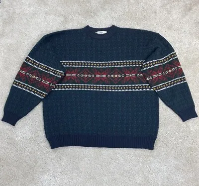 Buy 90s Sweater Mens Extra Large Grandpa Jumper Knit Geometric Pattern Vintage M&S • 28.99£