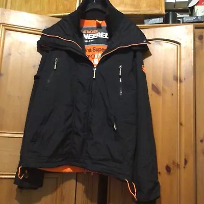 Buy Superdry Winter Parka Hooded Jacket Black Pockets Fleece Lined Size XL 44 Inch • 20.40£