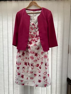 Buy Jacques Vert Dress & Jacket Set In Raspberry Pink & Ivory Size 20 • 60£