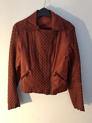 Buy Red Leather Biker Jacket Size 10 / Small 12 • 25£