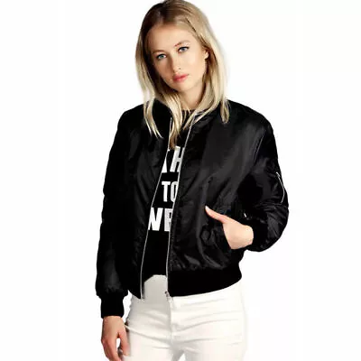Buy Womens Biker Jacket Long Sleeve Blazer Coat Casual Slim Zip Outwear Bomber • 4.99£