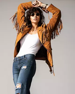 Buy Women's 100% Full Grain Cowhide Rough Out Suede Leather Jacket Size XS/S/M/L • 80£