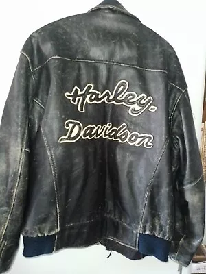 Buy Harley Davidson Leather Bronco Jacket Black With Factory Distressing (size XL) • 195£