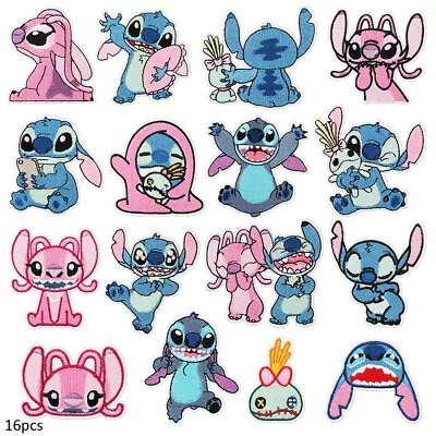 Buy 16pcs Lilo And Stitch Patch To Iron On/Sew On Embroidered Cloth Patch/Badge UK • 12.39£