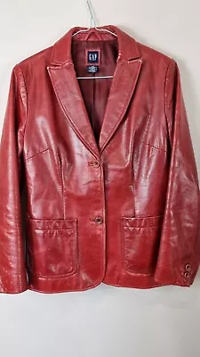 Buy GAP Vintage 90s Y2K Oxblood Red Genuine Leather Fitted Blazer Jacket Coat XS 6 8 • 105£