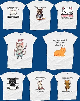 Buy Cat Funny Cute But Psycho Husband Coffee Kitten Sarcasm Print Woman Tshirt UK • 8.99£