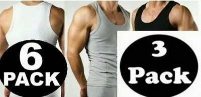 Buy Men's Vests 100% Cotton Tank Top Summer Training Gym Plain Vests 1/2/3 Pk S -2xl • 3.99£