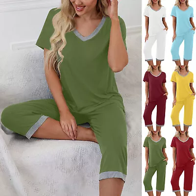 Buy Ladies Casual Pyjamas Set Short Sleeve Lounge Wear Sleepwear Nightwear Plus Size • 9.59£
