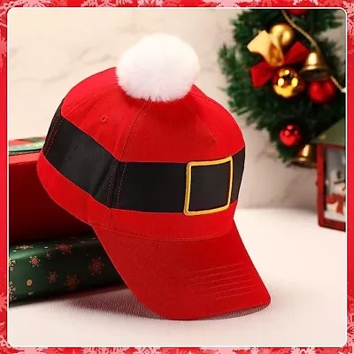 Buy Christmas Baseball Cap Santa Hat With Large Pom Pom & Belt Xmas Design UK Stock • 9.95£