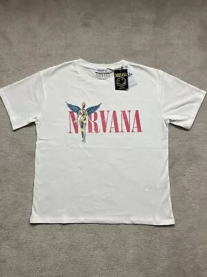 Buy Genuine Official Nirvana White & Pink T Shirt Small New With Tags Stradivarius • 12£