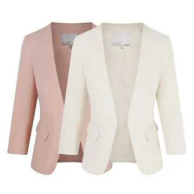 Buy Ladies Fully Lined 3/4 Sleeves Single Breasted Collarless Blazer Jacket RRP £56 • 19.99£