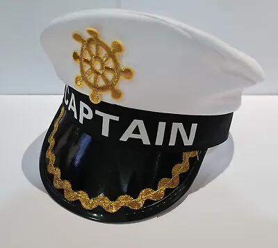 Buy White Navy CAPTAIN Hat Gold Helm Black & Gold Embroidered Peak Fancy Dress Party • 6.99£