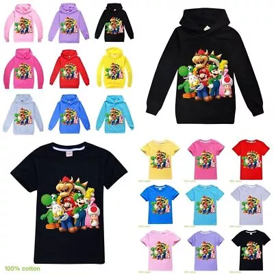 Buy Super Mario Kids Boys Girls Hoodie Sweatshirt Summer Short Sleeve T-shirt Top • 8.99£