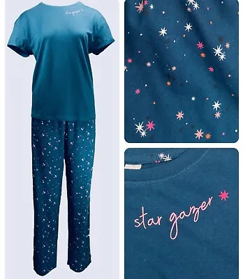 Buy FaMouS Store Pyjama's Women's Cotton Stars Full Length Short Sleeve Teal Pj's • 8.95£