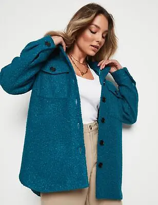 Buy ROCKMANS - Womens Long Jacket - Green Winter Shacket - Shirt - Fleeced - Casual • 18.97£