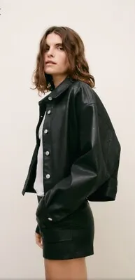 Buy Zara Leather Denim Jacket Size M/L New Unique  • 27.49£