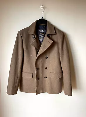 Buy PEA COAT JACKET Brown Wool Blend Double Breasted RIVER ISLAND Mens LARGE 💖 NEW • 39.95£