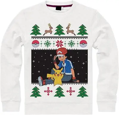 Buy Pokemon Ash And Pikachu Christmas Jumper, White Small Official Xmas Jumper • 29.99£