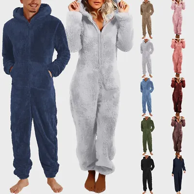 Buy Women Men 1Onesie Teddy Bear Fleece Pyjama Fluffy All In One Jumpsuit Loungewear • 17.99£
