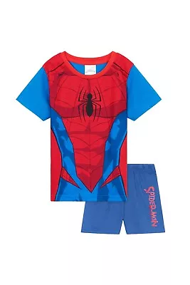 Buy MARVEL Kids Boys Spiderman Short Sleeve Pyjama Set Sleepwear Nightwear • 13.49£