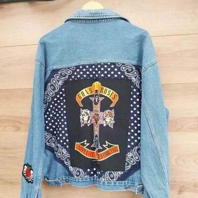 Buy Reworked Vintage Denim Jacket With Guns N Roses Band On Back Size X Large • 49.99£
