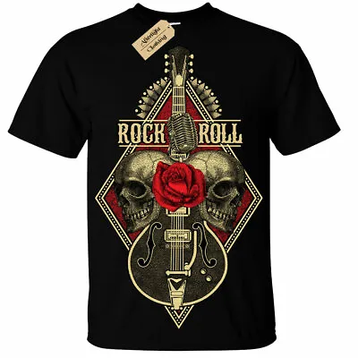 Buy Rock N Roll Guitar T-Shirt Mens Skull Metal Band Death Heavy Music Guitarist • 11.95£