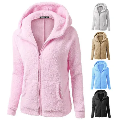 Buy Womens Coat Teddy Bear Fleece Fluffy Hooded Ladies Hoodies Jacket Zip Up Outwear • 15.55£