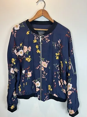 Buy Anthropologie Sanctuary Floral Bomber Jacket Women’s L Navy Blue Full Zip Lined • 49.40£