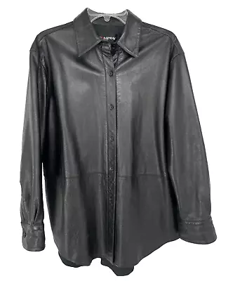 Buy Company Ellen Tracy Women M/L Black 100% Leather Jacket Button Shirt Long Sleeve • 52.10£