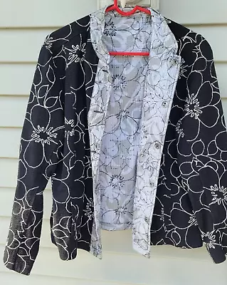 Buy CHICO'S Reversible Blazer Jacket Black Gray Floral Size 2 Medium • 18.49£