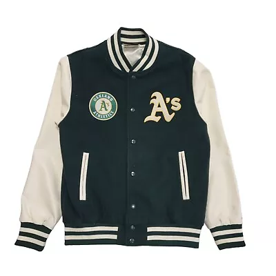 Buy New Era Y2K Vintage Green Oakland Athletics Varsity Jacket Men's Size M • 54.99£