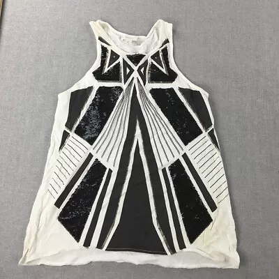 Buy Witchery Womens Tank Top Size S White Black Sequin Geometric Sleeveless Shirt • 12.63£