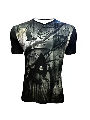 Buy Men's Gothic Grim Reaper Death Skeleton Bats Moon Crow T-Shirt Top Alternative • 21.99£