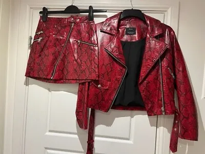 Buy Bershka Skirt & Jacket Set, Red Leather-look, XS, Worn Once • 12.50£
