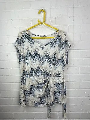 Buy Tu Cream Mix Zig Zag Pattern Short Sleeve Wrap T-Shirt Women's UK 20 #CS • 5.69£