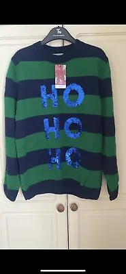 Buy Christmas Jumper Striped Ho Ho Ho  Mens Tu Size Xl Blue And Green New With Tags • 15£