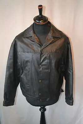 Buy Vintage Black Leather Jacket Size Medium Rockabilly Western Trucker • 39.99£