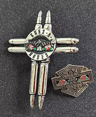 Buy Vntg 1990 Guns N Roses CONCERT PIN Brockum Bullet Cross & GNR Pin Battle Jacket • 33.15£