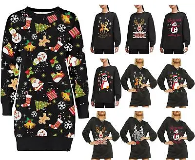 Buy New Womens Christmas Xmas Tree Fleece Knit Long Tunic Sweatshirt Jumper Dress • 13.99£