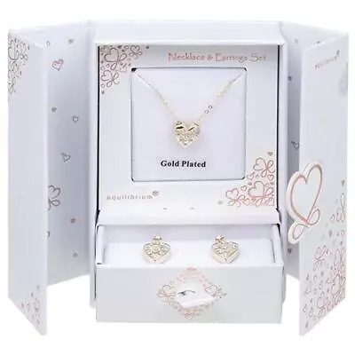 Buy Equilibrium Gold Plated Necklace &Earrings Gift Set - Diamante Heart • 18.90£