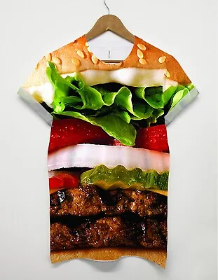 Buy Burger All Over Print T Shirt Man Beef King Full Food Fashion Swag Men Girl • 16£