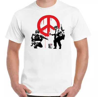 Buy Banksy T-Shirt Peace Symbol Mens Street Art Graffiti Anti War Love Hippie Top • 11.94£