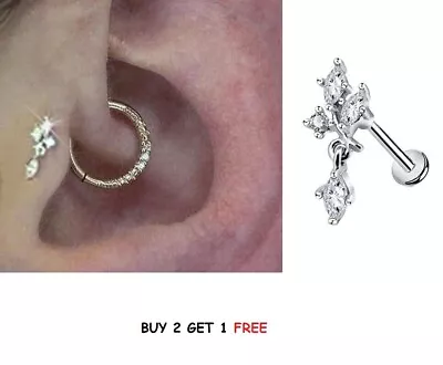 Buy Crystal Tragus Helix Cartilage BAR Screw In Earring Flat Back Labret Cluster Ear • 3.99£
