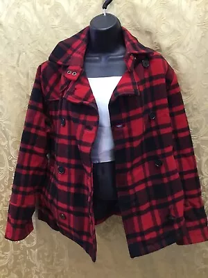 Buy Woolrich Small Red Black Buffalo Plaid Jacket Lined Pea Coat Button Classic Wool • 18.31£