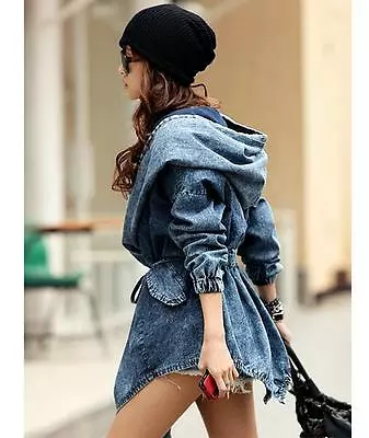 Buy Retro Womens Denim Long Jean Jacket Coat Outerwear Loose Windbreaker Hoodie New • 28.63£