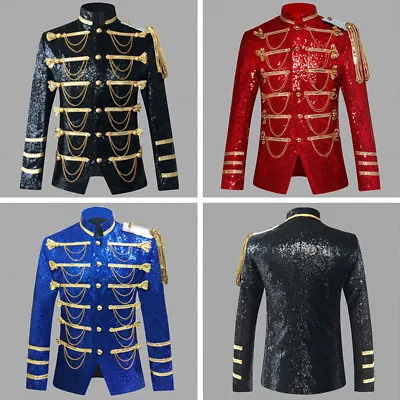Buy New Men's Thin Sequins Jacket Artillery Drummer Steampunk Top Stage Clothing • 89.47£