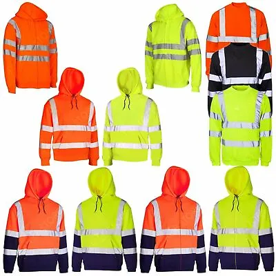 Buy Hi Viz Vis Visibility Hooded Reflective Work Zip Fleece Sweatshirt Jacket Size • 17.99£