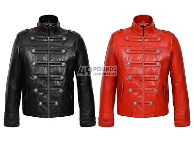 Buy BATTALION Men's Leather Jacket Military Style Studded 100% Real Cow Glaze Jacket • 49£