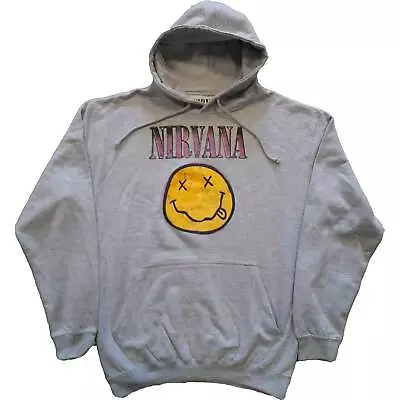 Buy NIRVANA  Official Licensed Unisex Pullover Hoodie: Xerox Happy Face  Grey Cotton • 26.99£